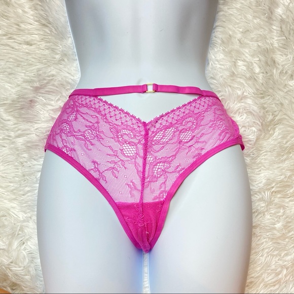 NWT Victoria’s Secret Pink Lace Strappy Metal Embellished Cheeky Underwear Panty - Picture 6 of 16
